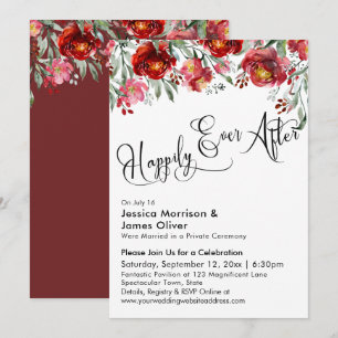 Invitation Toujours Heureux Typographie Fleurs Rouge Bourgogn