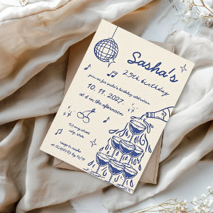 Invitation Tour de Champagne illustrée à la main Bleu d'anniv