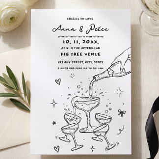 Invitation Tour de champagne illustrée à la main Mariage Vint