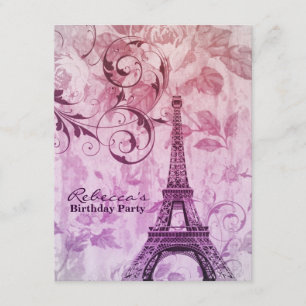 Invitation tour de l'eiffel floral Paris fête d'anniversaire