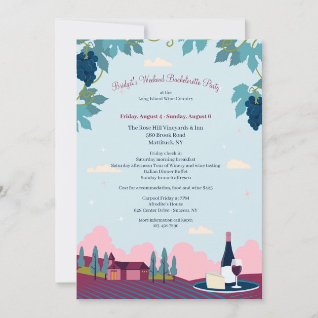 Invitation Tour de l'industrie vinicole Bachelorette Party (Devant)