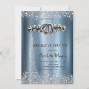 Invitation Tour de parties scintillant Balloons Confetti Bleu