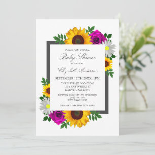Invitation Tour de tournesol rose marguerite florale pour béb