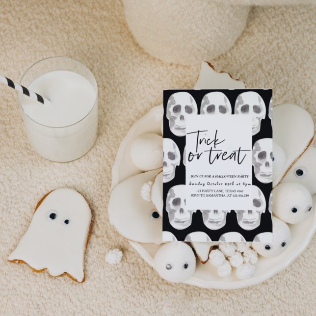 Invitation Tour de Trick or Treat crâne effrayant | Fête d'Ha (Créateur téléchargé)