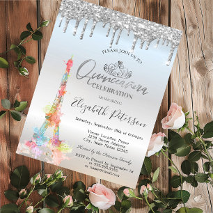 Invitation Tour Eiffel aquarelle, gouttes de Quinceañera arge