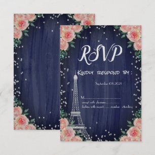 Invitation Tour Eiffel Argent Diamants Fleurs RSVP