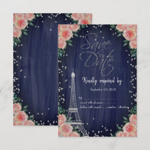 Invitation Tour Eiffel argentée Diamants Floral RSVP 
