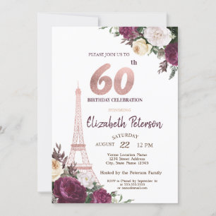 Invitation Tour Eiffel Bourgogne Fleurs 60e anniversaire