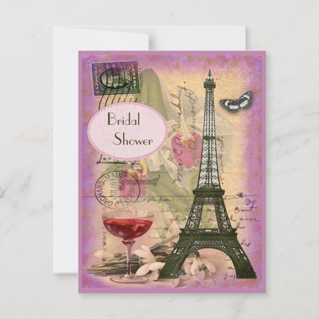 Invitation Tour Eiffel Chic et Fête de l'mariée du vin rouge (Devant)
