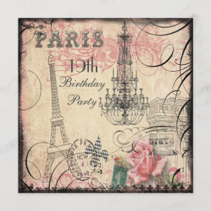 Invitation Tour Eiffel chic et lustre 19e anniversaire