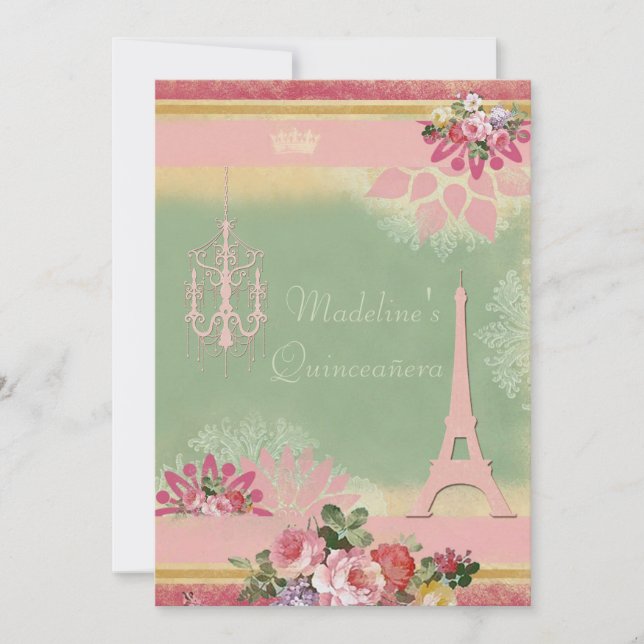 Invitation Tour Eiffel chic et lustre de Quinceañera (Devant)