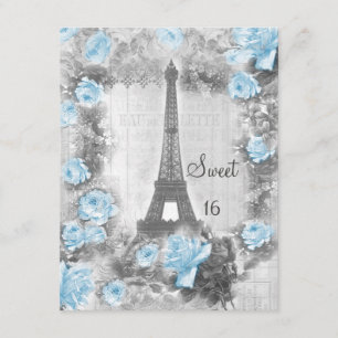 Invitation Tour Eiffel Chic et Roses Chic Sweet 16