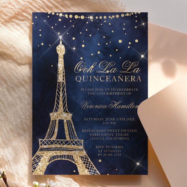 Invitation Tour Eiffel chic parties scintillant or scintillan (Créateur téléchargé)