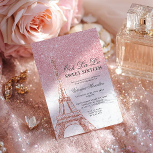 Invitation Tour Eiffel chic parties scintillant rose marbre S