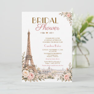 Invitation Tour Eiffel de Paris Fard Rosé Floral Enterrement