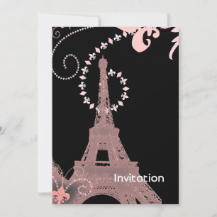 Invitation tour eiffel de paris rose et noir