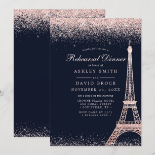 Invitation Tour Eiffel de Paris Rose Gold Sparkle Répétition