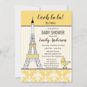 Invitation Tour Eiffel de Paris thème Baby Shower Jaune