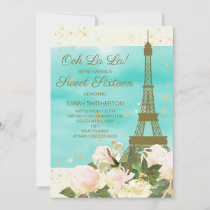 Invitation Tour Eiffel élégant menthe or Paris Sweet 16  
