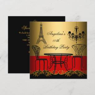 Invitation Tour Eiffel Élégant Rouge Or Paris Fête d'Annivers