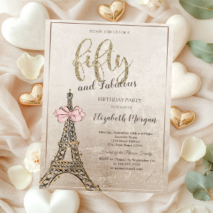 Invitation Tour Eiffel élégante avec noeud 50ème anniversaire