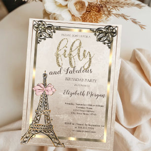 Invitation Tour Eiffel, fête d'anniversaire 50 ans bordure ar