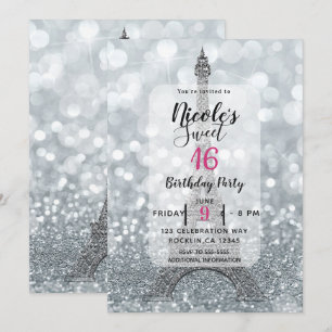 Invitation Tour Eiffel Fête Paillettes Brillant Strass Argent