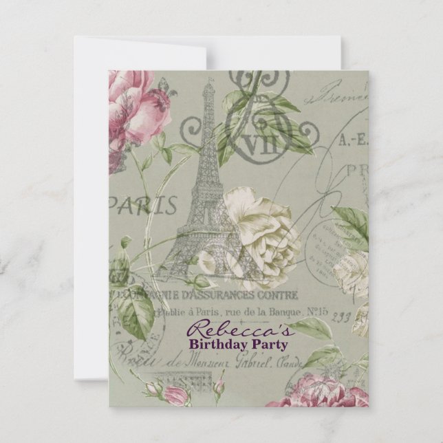 Invitation tour eiffel fleurie Paris fête d'anniversaire (Devant)