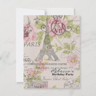 Invitation tour eiffel fleurie Paris fête d'anniversaire