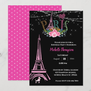 Invitation Tour Eiffel Floral Paris France Anniversaire