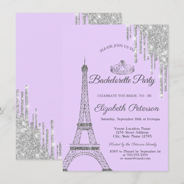 Invitation Tour Eiffel,Fuites,Soirée de Fille Célibataire Vio (Devant / Derrière)