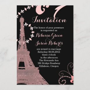 Invitation tour eiffel noir rose vintage mariage paris