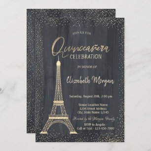 Invitation Tour Eiffel Or Confetti Quinceanera