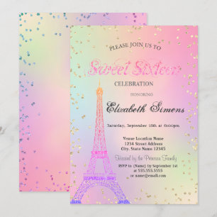 Invitation Tour Eiffel Pailletée Diamants Holographique Sweet