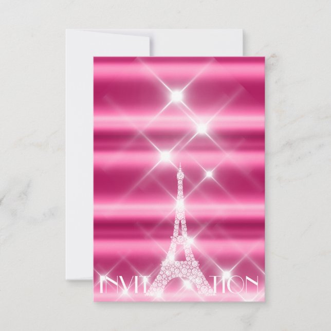 Invitation Tour Eiffel Paris Bridal Sweet 16e Diamond Rose (Devant)