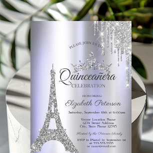 Invitation Tour Eiffel Paris en argent, Violet percé Quinceañ