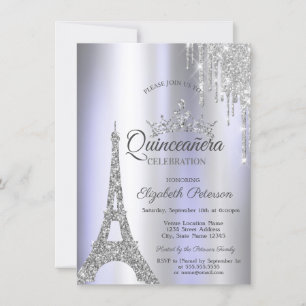Invitation Tour Eiffel Paris en argent, Violet percé Quinceañ