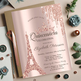Invitation Tour Eiffel Paris, Rose Drift Gold Quinceañera