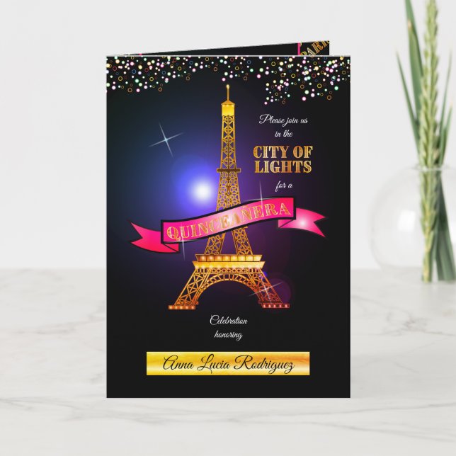 Invitation Tour Eiffel Paris Ville lumière Quinceañera (Devant)