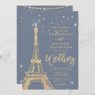 Invitation Tour Eiffel parties scintillant or chic mariage ét