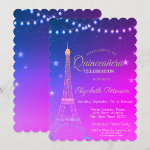 Invitation Tour Eiffel, Quinceañera Bourgogne En