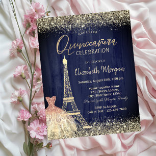 Invitation Tour Eiffel Robe de Confettis Navy Blue Quinceaner