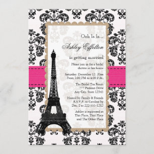 Invitation Tour Eiffel rose chaud Fête de l'mariée parisienne