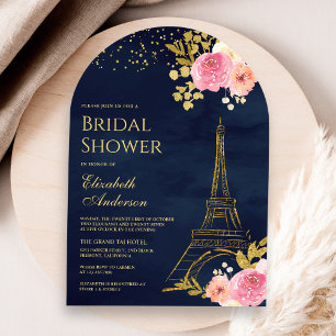 Invitation Tour Eiffel Rose Floral or Fête des mariées marine