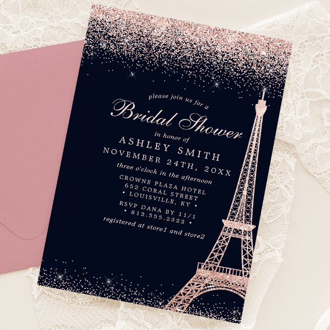 Invitation Tour Eiffel Rose Gold Fête des mariées (Créateur téléchargé)