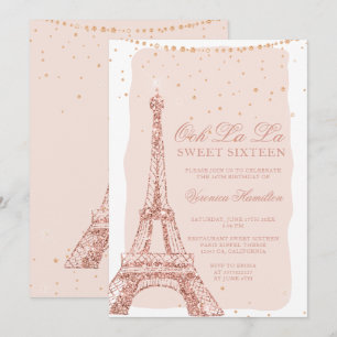 Invitation Tour Eiffel rose or parties scintillant brush Swee