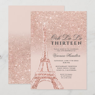 Invitation Tour Eiffel rose or parties scintillant rose chic