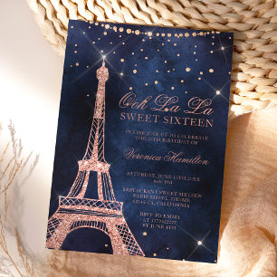 Invitation Tour Eiffel rose or parties scintillant scintillan