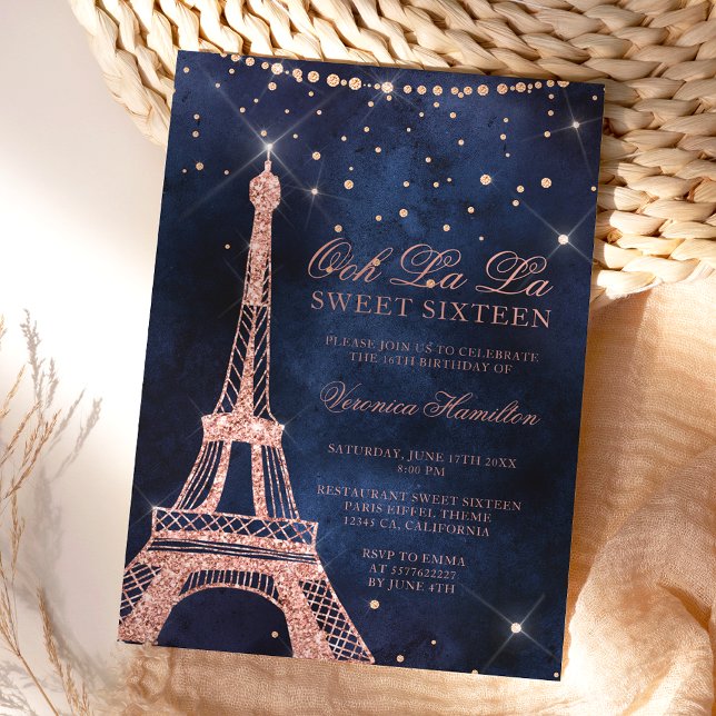 Invitation Tour Eiffel rose or parties scintillant scintillan (Créateur téléchargé)