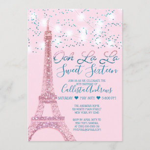 Invitation Tour Eiffel rose Paris Parties scintillant Lumière